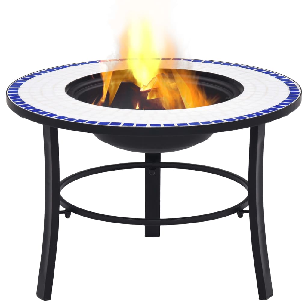 Mosaik-Feuerstelle Blau und Weiß 68cm aus Keramik