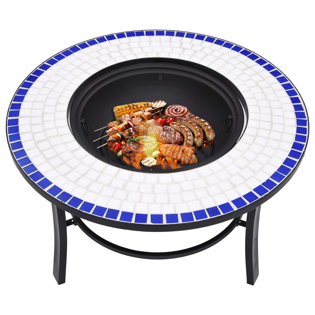 Mosaik-Feuerstelle Blau und Weiß 68cm aus Keramik
