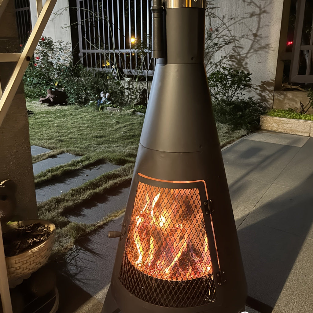 Garten Kamin mit Gittertür aus schwarzem Stahl