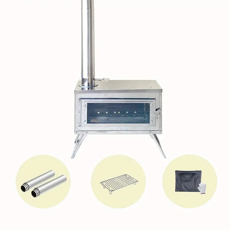 Edelstahl Camping-Ofen mit Schornstein - Outdoor Heizer