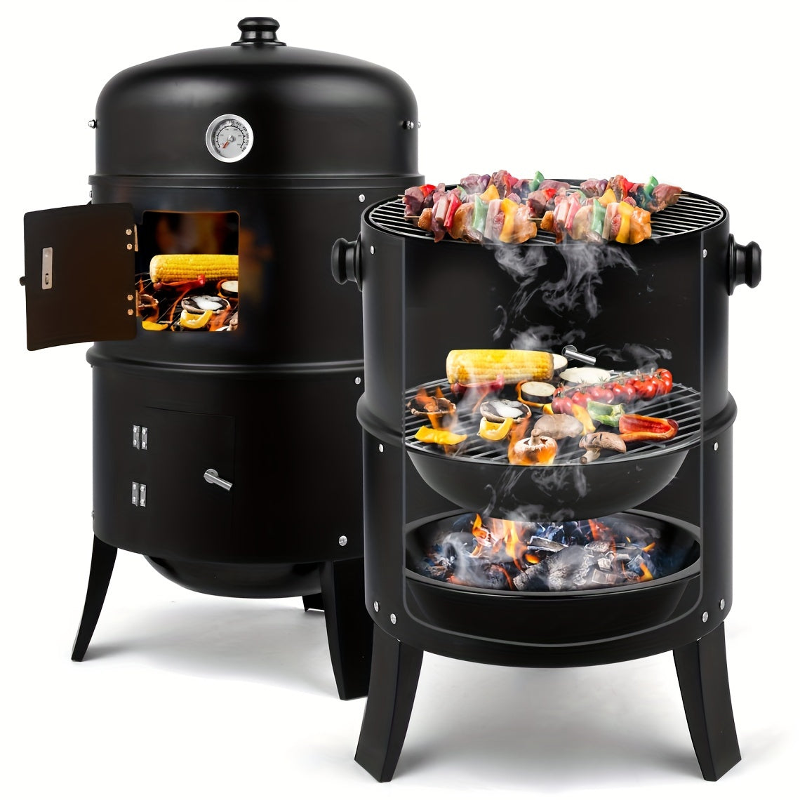 3-in-1-Holzkohle-Räuchergrill Outdoor BBQ