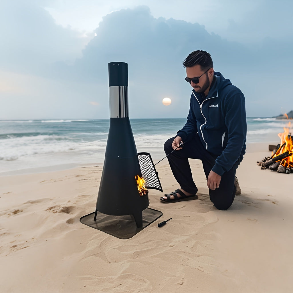 Garten Kamin mit Gittertür aus schwarzem Stahl