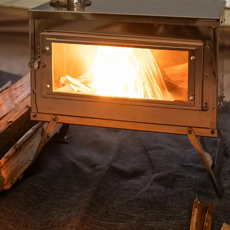 Edelstahl Camping-Ofen mit Schornstein - Outdoor Heizer