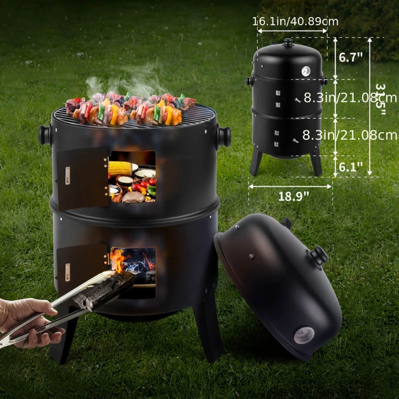 3-in-1-Holzkohle-Räuchergrill Outdoor BBQ