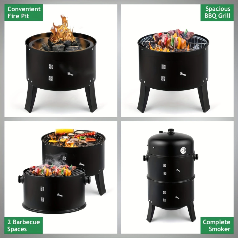 3-in-1-Holzkohle-Räuchergrill Outdoor BBQ